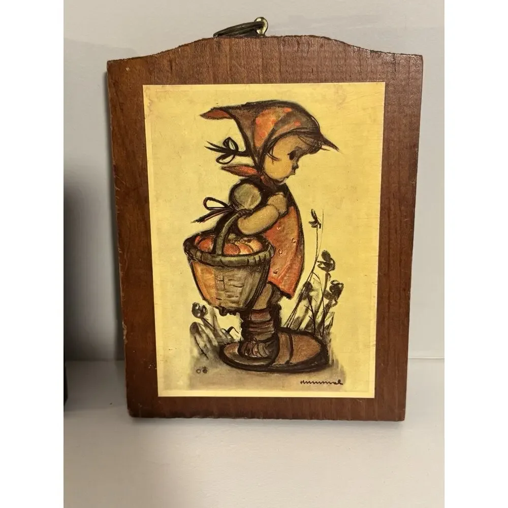 Vintage Wooden Decoupage Boy and Girl Plaques Cottagecore